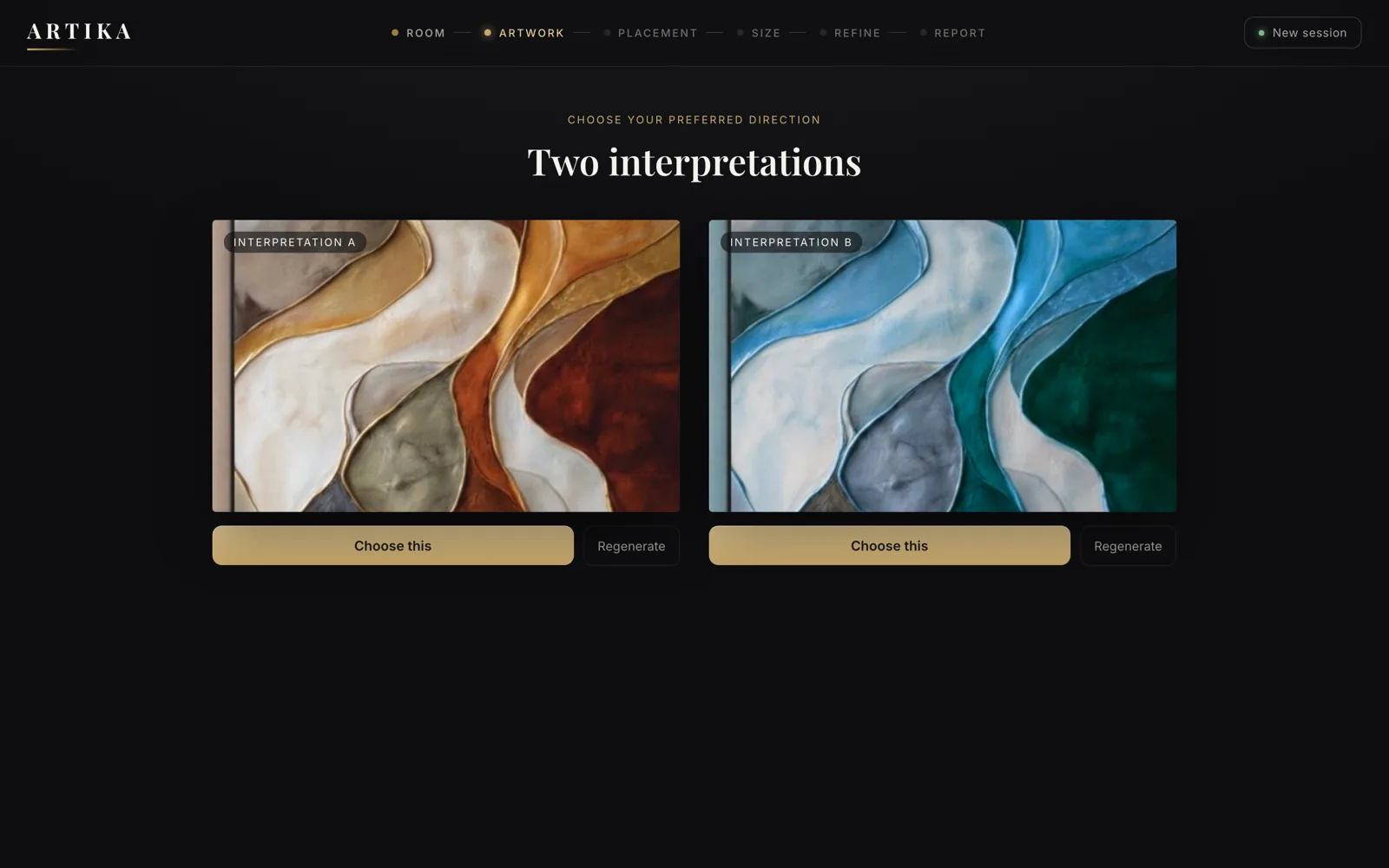 Two generated interpretations of the same prompt, side by side.